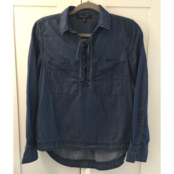 Denim Chambray Lace Up Top - Picture 4 of 6